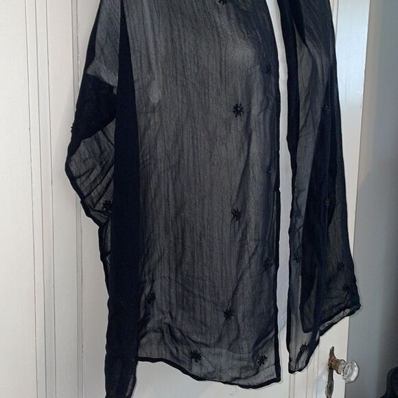 Black chiffon polyester shawl/wrap with black beads - Picture 4 of 7